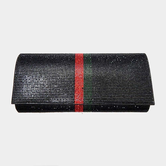 Handbags - Black Clutch with Red and Green Stripe